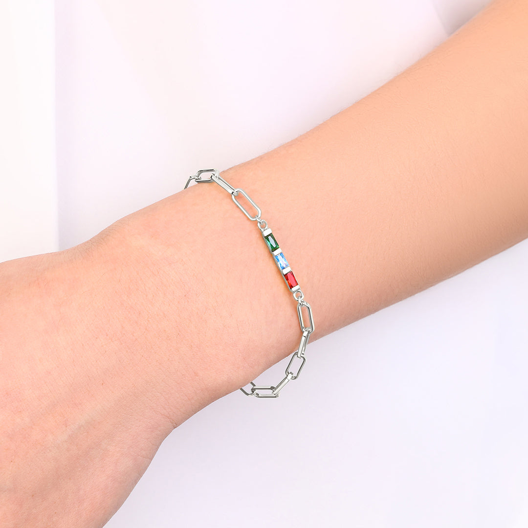 Pulseira Delicada com Baguete de Pedra do Mês e Elos de Papel
