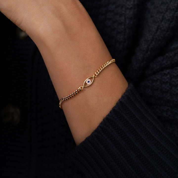 Pulsera delicada de cadena cubana con ojo turco