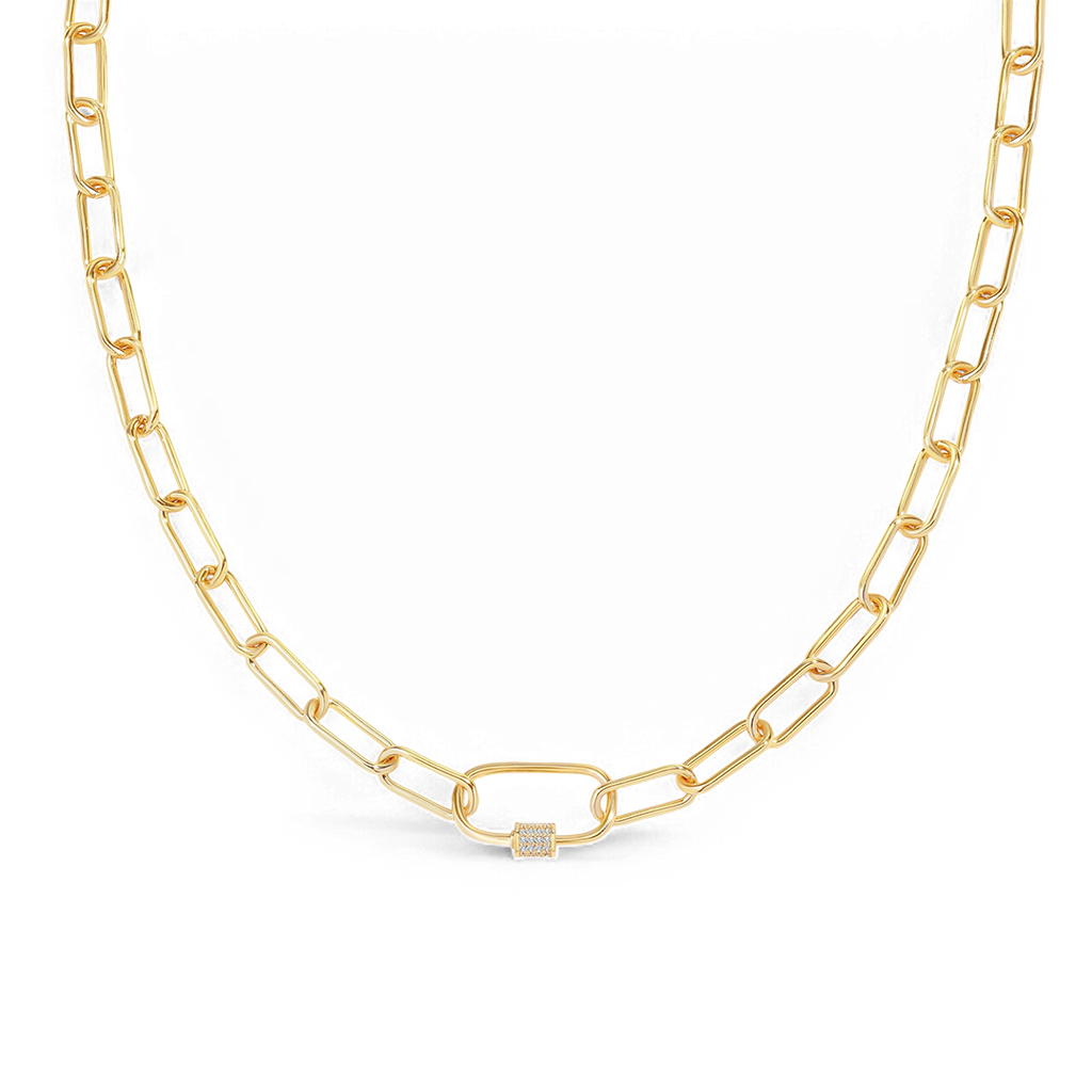 Link Chain Necklace with Pave Carabiner Clasp