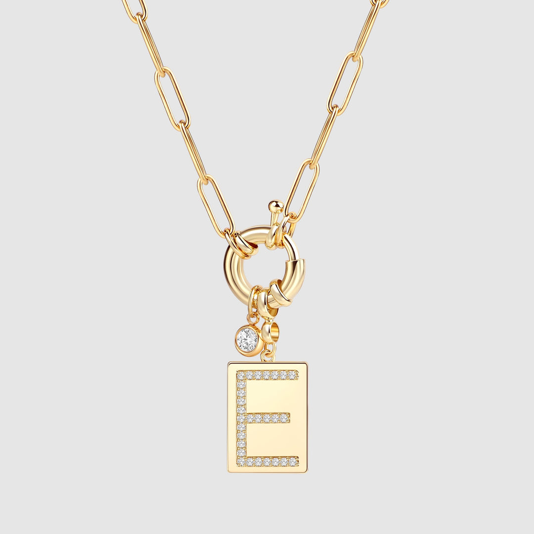 Pave Initial Pendant Necklace with Paperclip Chain