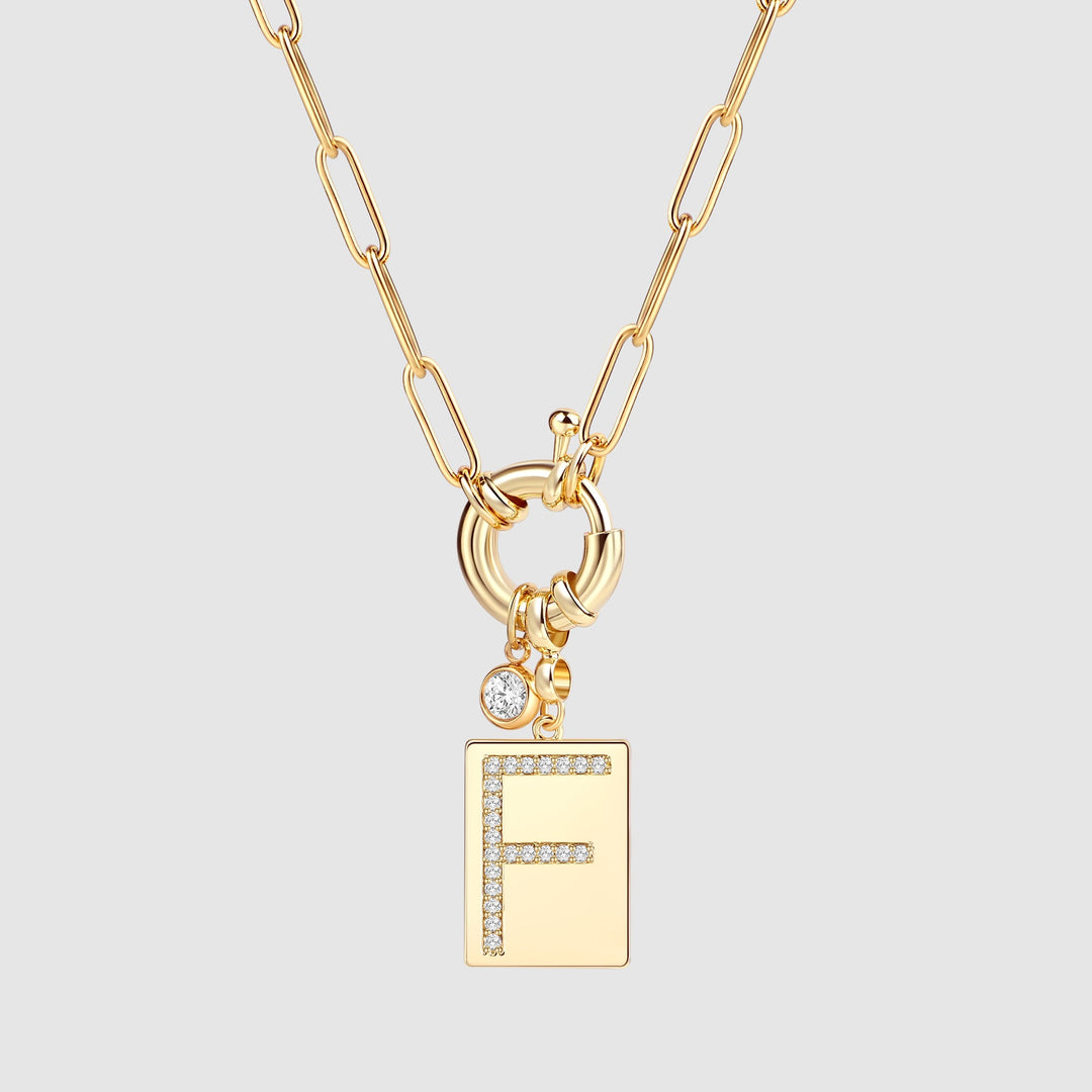 Pave Initial Pendant Necklace with Paperclip Chain