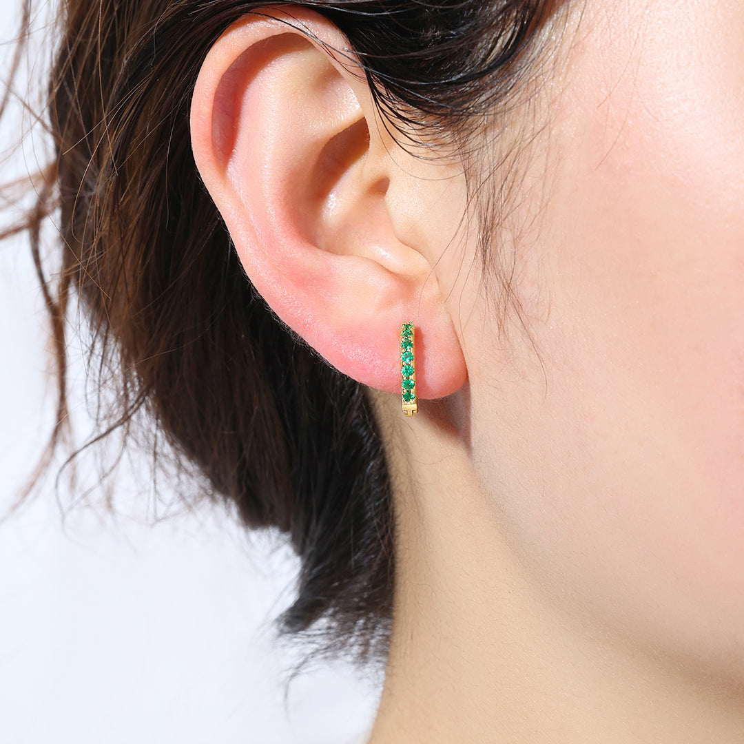Boucles d'oreilles créoles dormeuses avec pierre précieuse