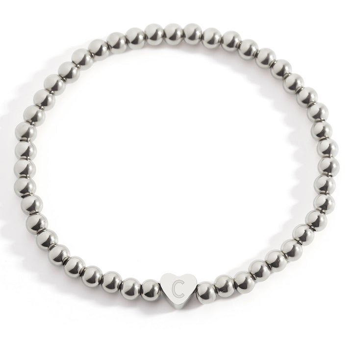 Gold Beaded Bracelet with Heart Initial