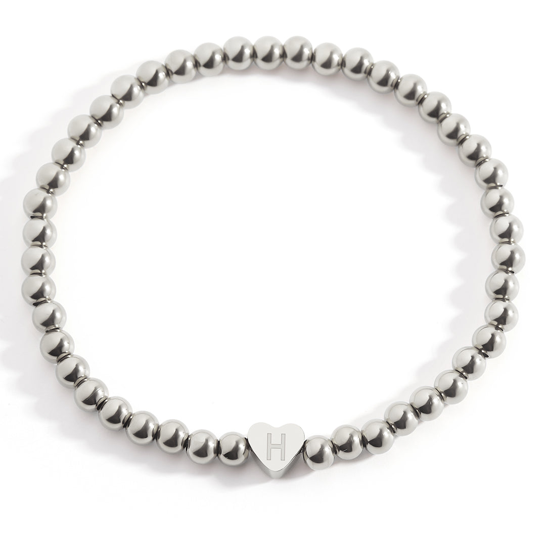 Gold Beaded Bracelet with Heart Initial