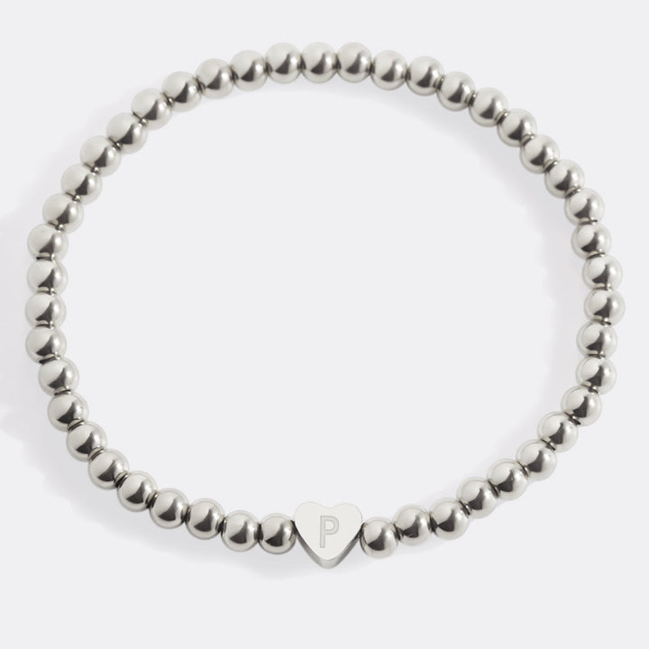 Gold Beaded Bracelet with Heart Initial