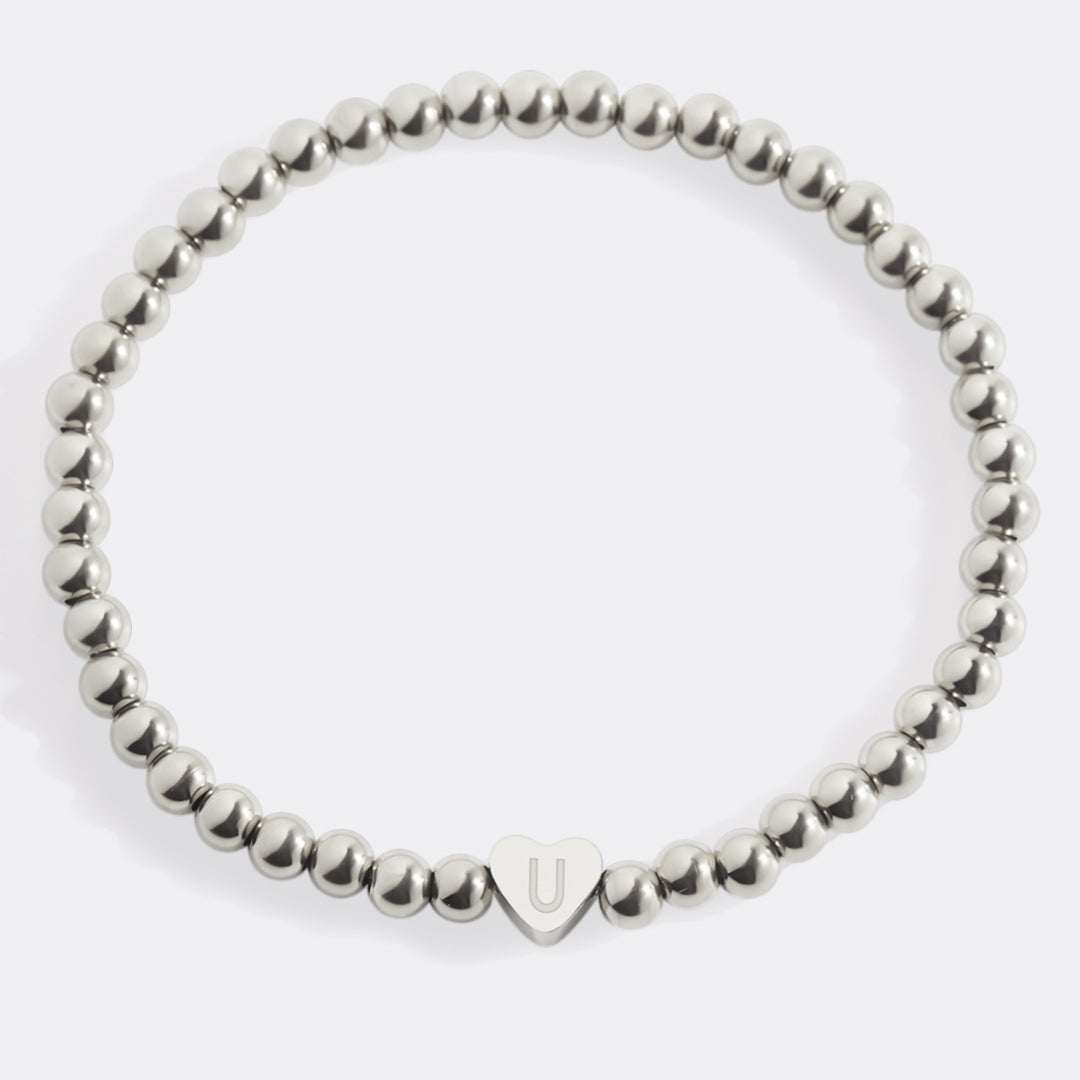 Gold Beaded Bracelet with Heart Initial