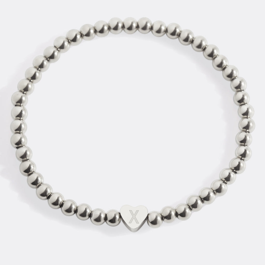 Gold Beaded Bracelet with Heart Initial