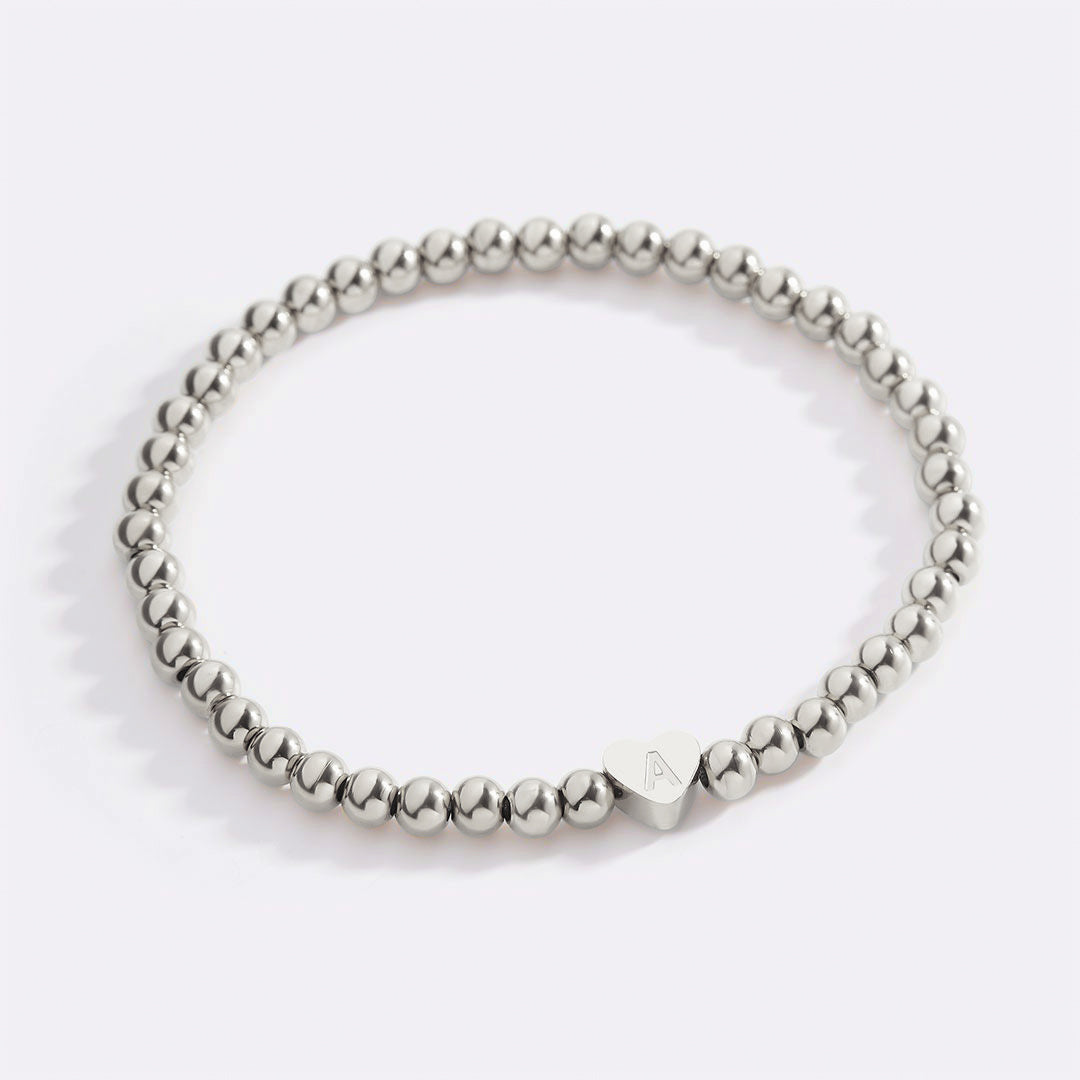 Gold Beaded Bracelet with Heart Initial