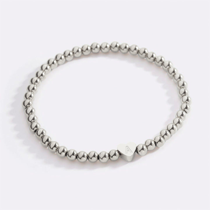 Gold Beaded Bracelet with Heart Initial