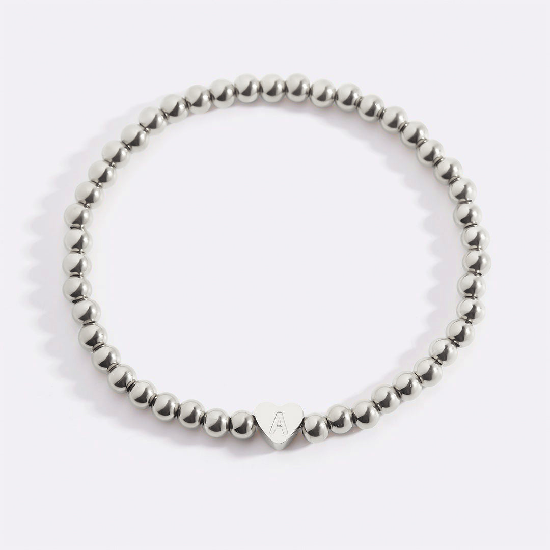 Gold Beaded Bracelet with Heart Initial