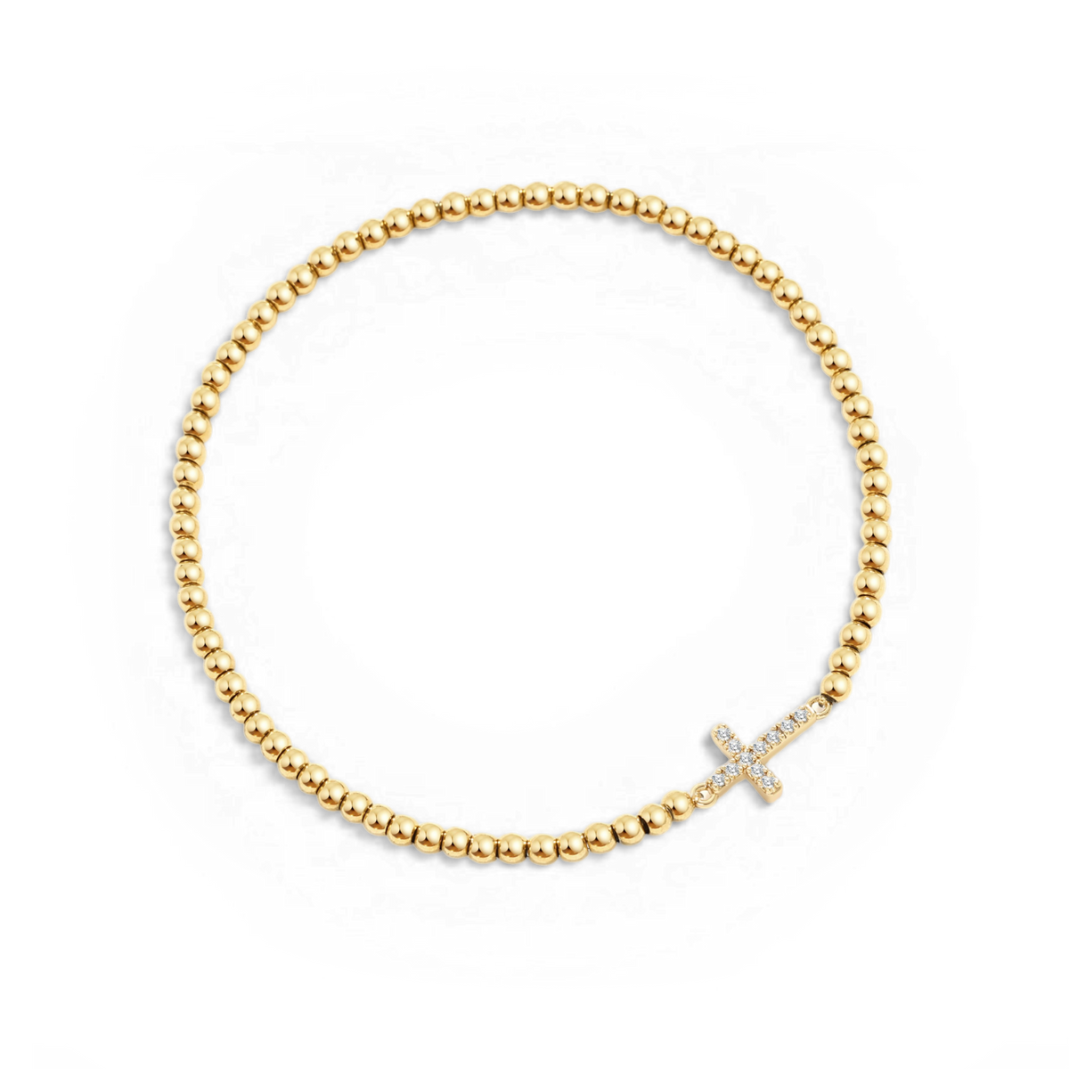 Pulseira Elástica com Cruz e Contas Douradas