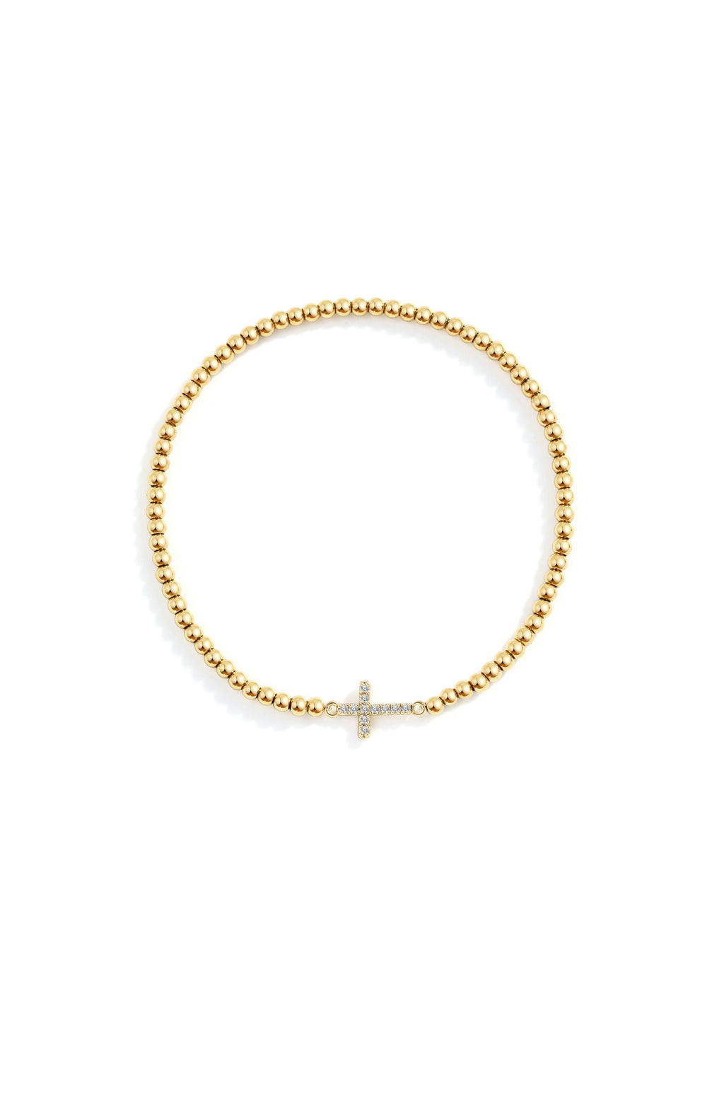 Pulseira Elástica com Cruz e Contas Douradas