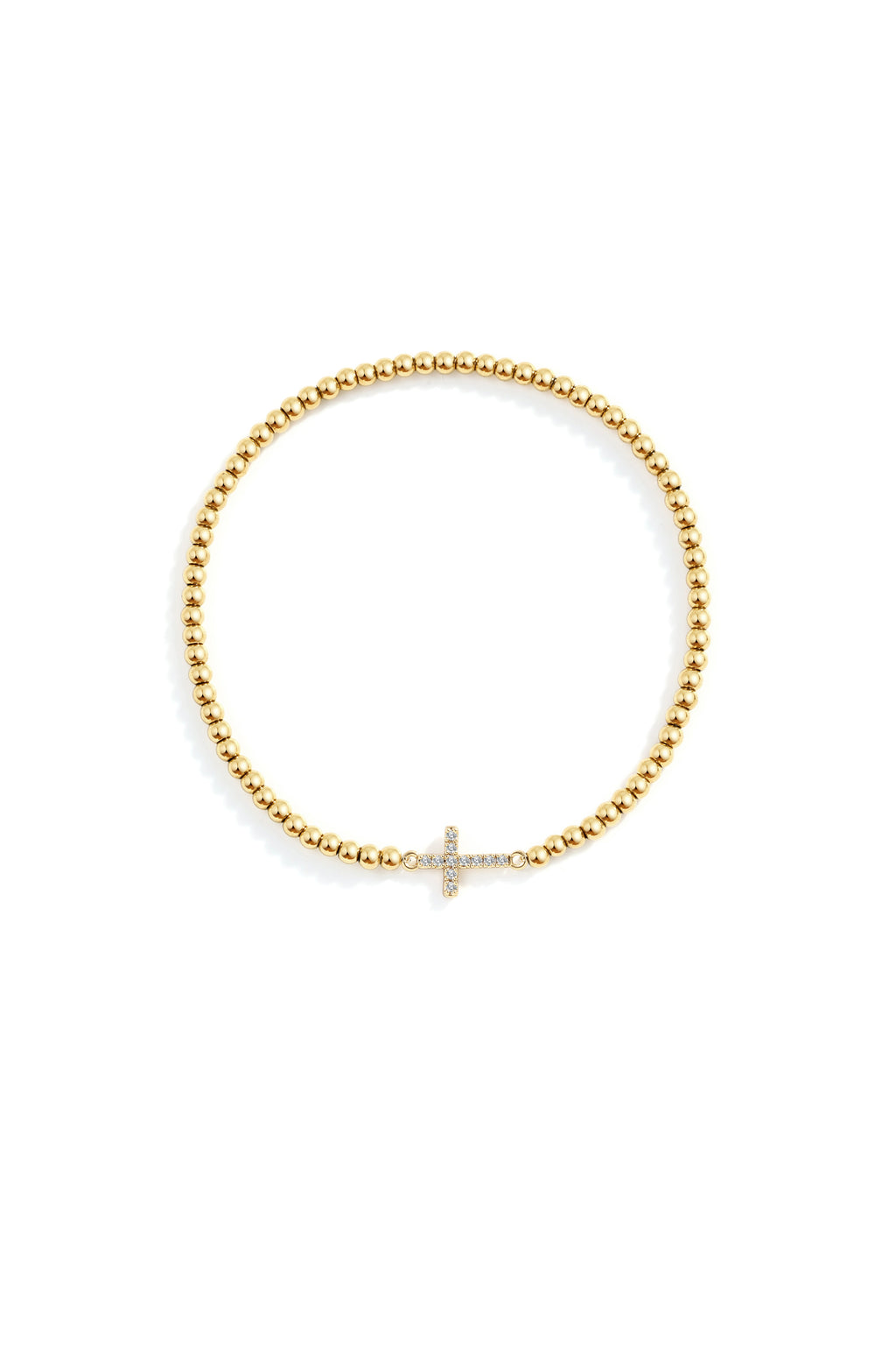 Pulseira Elástica com Cruz e Contas Douradas