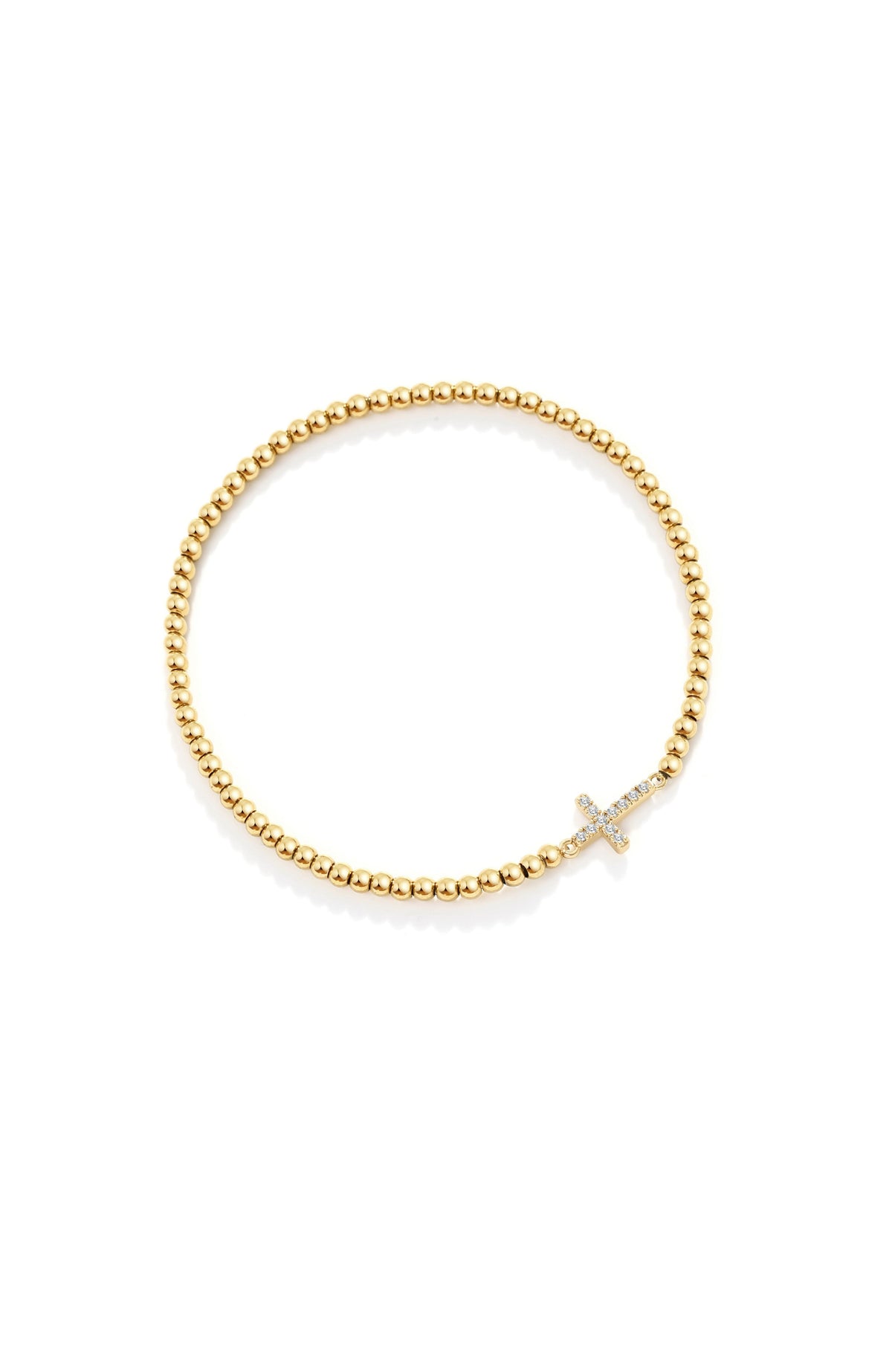 Pulseira Elástica com Cruz e Contas Douradas