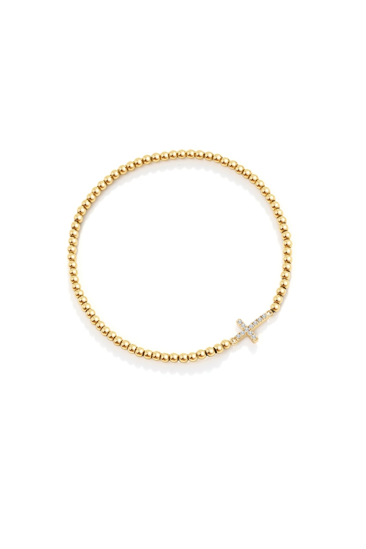 Pulseira Elástica com Cruz e Contas Douradas