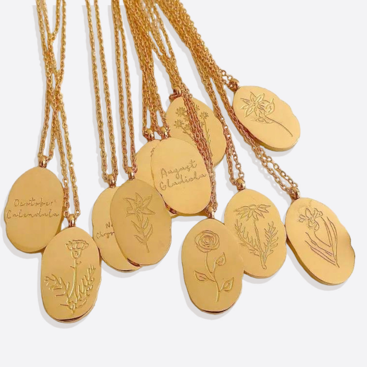 Halsband med hängsmycke i guld och födelseblomma