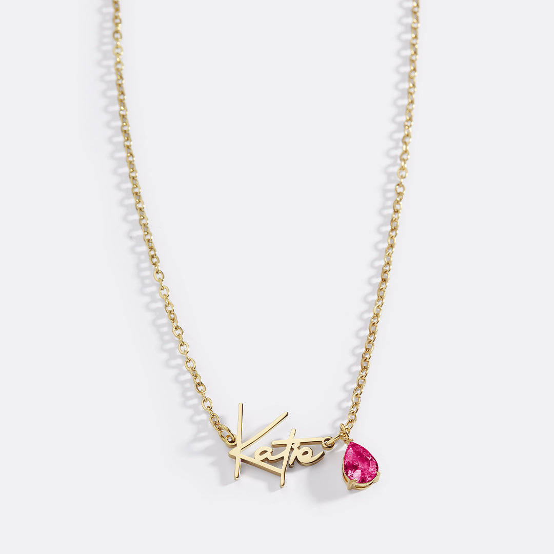 Håndlavet navnehalskæde med fødselssten