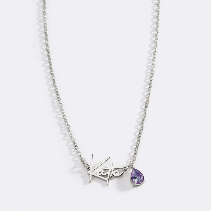 Håndlavet navnehalskæde med fødselssten