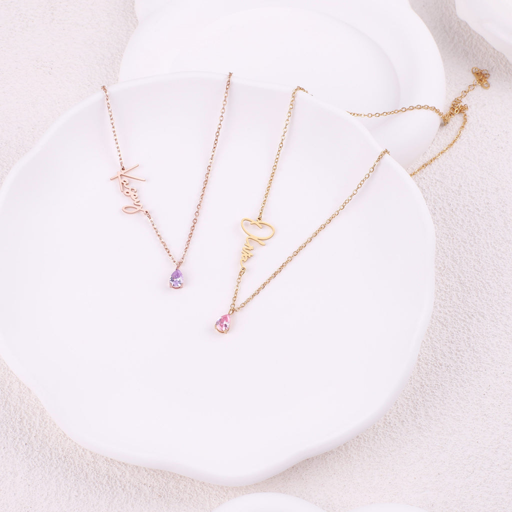 Handmade Birthstone Name Necklace