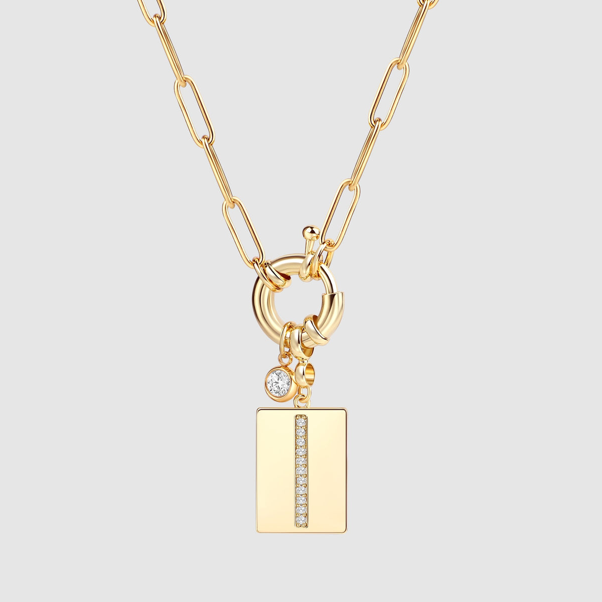Collier pendentif initial pavé avec chaîne trombone  