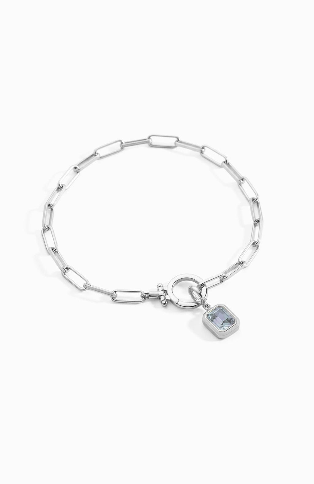 Breloque pierre de naissance baguette sur bracelet chaîne trombone menthe