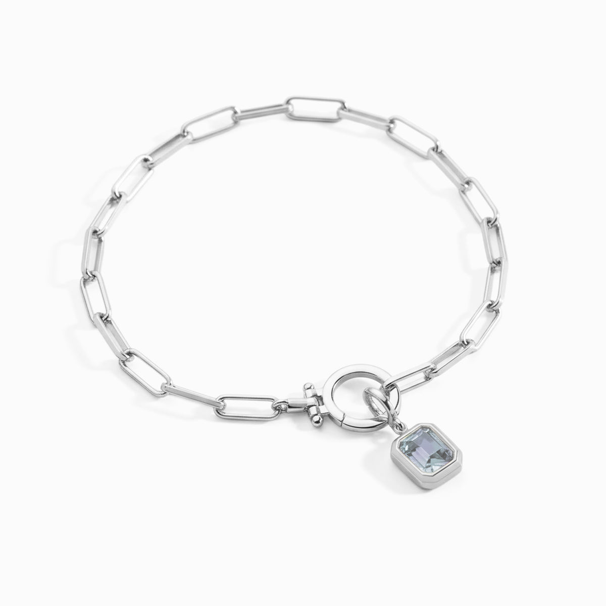 Breloque pierre de naissance baguette sur bracelet chaîne trombone menthe