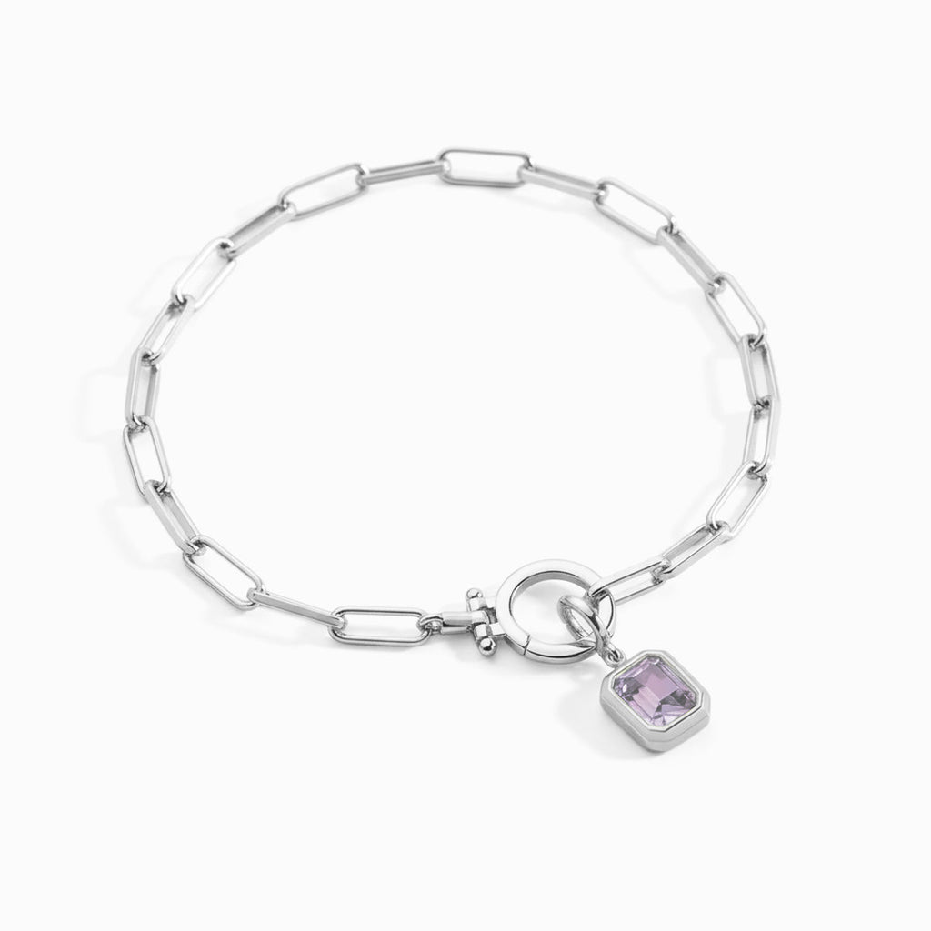 Breloque pierre de naissance baguette sur bracelet chaîne trombone menthe