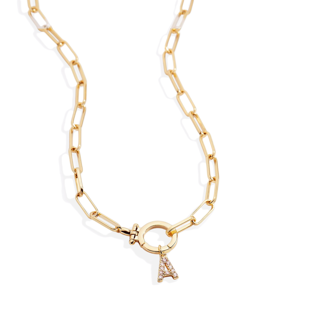 Mint Paperclip Necklace with Pave Initial Charm