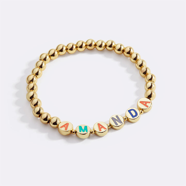 Custom Rainbow Letter Gold Disc Beaded Bracelet