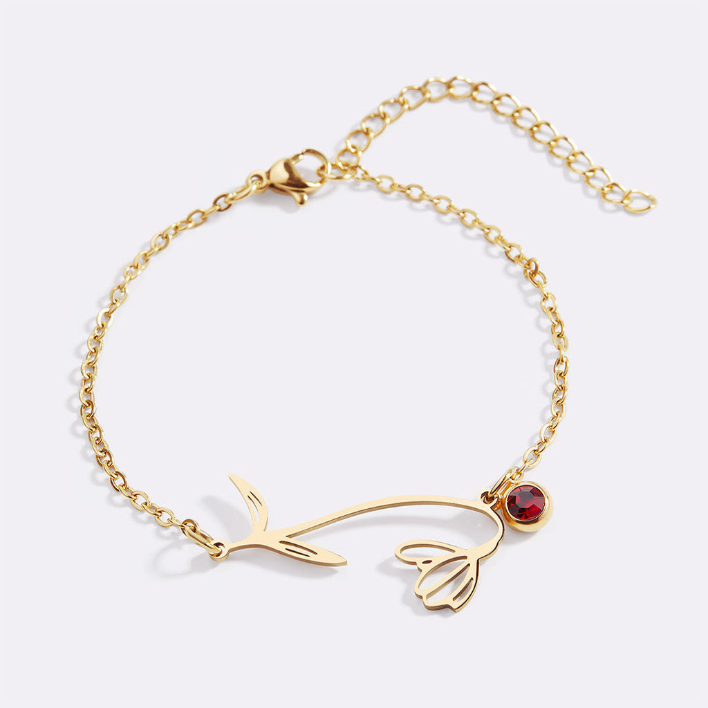 Pulsera delicada de flor de nacimiento con charm de piedra de nacimiento
