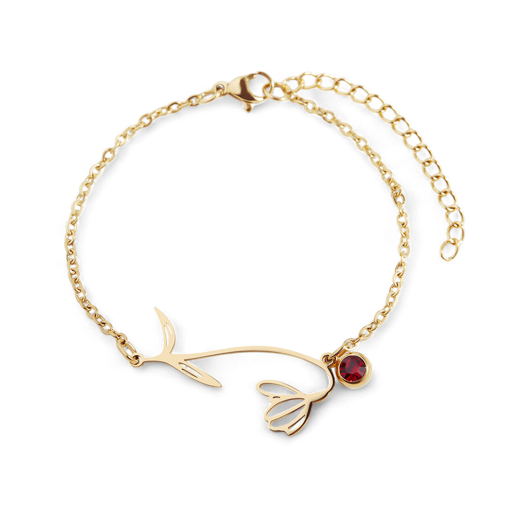 Pulsera delicada de flor de nacimiento con charm de piedra de nacimiento