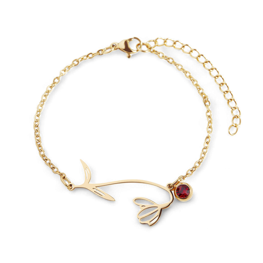 Pulsera delicada de flor de nacimiento con charm de piedra de nacimiento