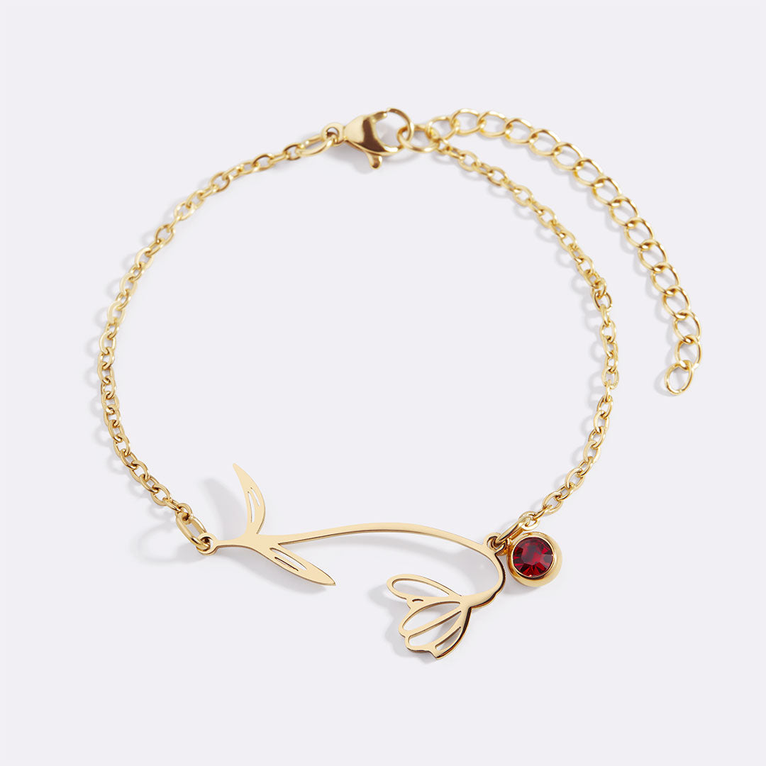 Pulsera delicada de flor de nacimiento con charm de piedra de nacimiento