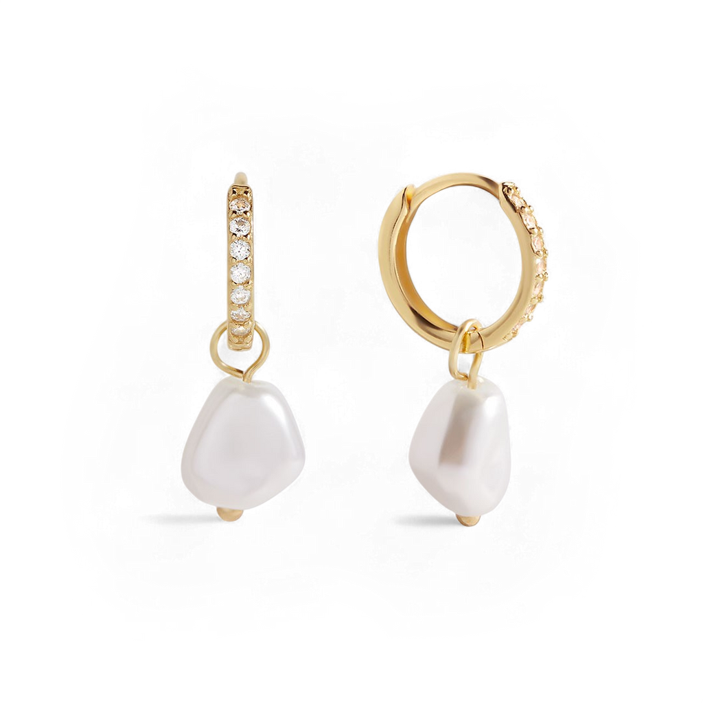 Náušnice Freshwater Pearl Drop Pave Huggie