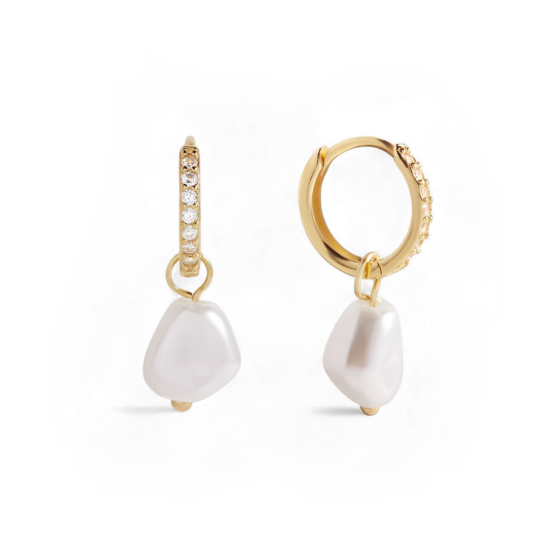 Náušnice Freshwater Pearl Drop Pave Huggie