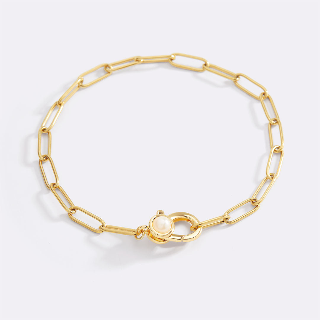 Paperclip Bracelet with Pearl Accent
