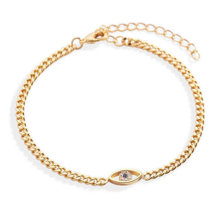 Pulsera delicada de cadena cubana con ojo turco