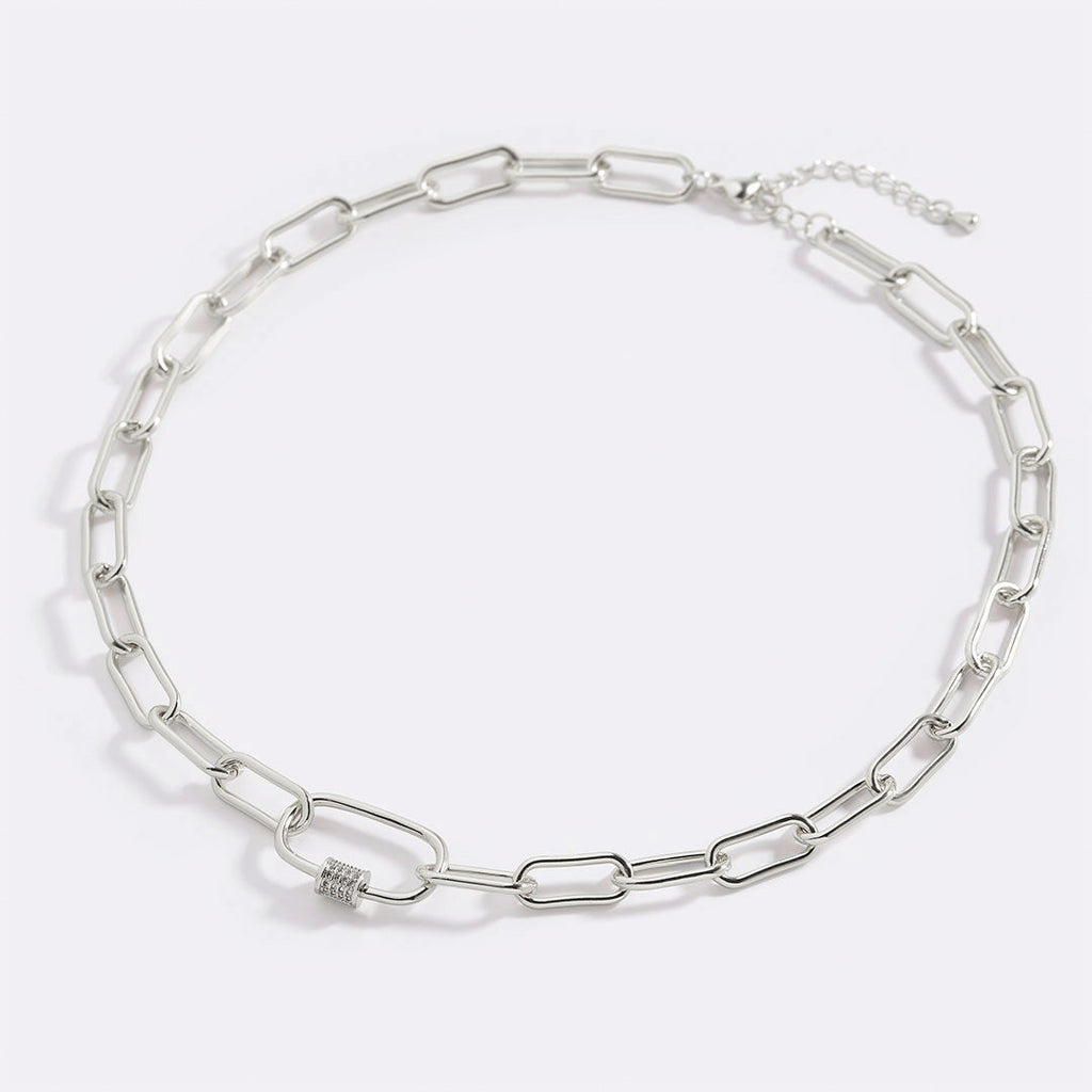 Link Chain Necklace with Pave Carabiner Clasp