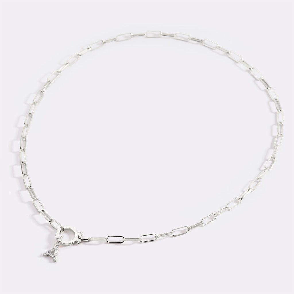 Mint Paperclip Necklace with Pave Initial Charm