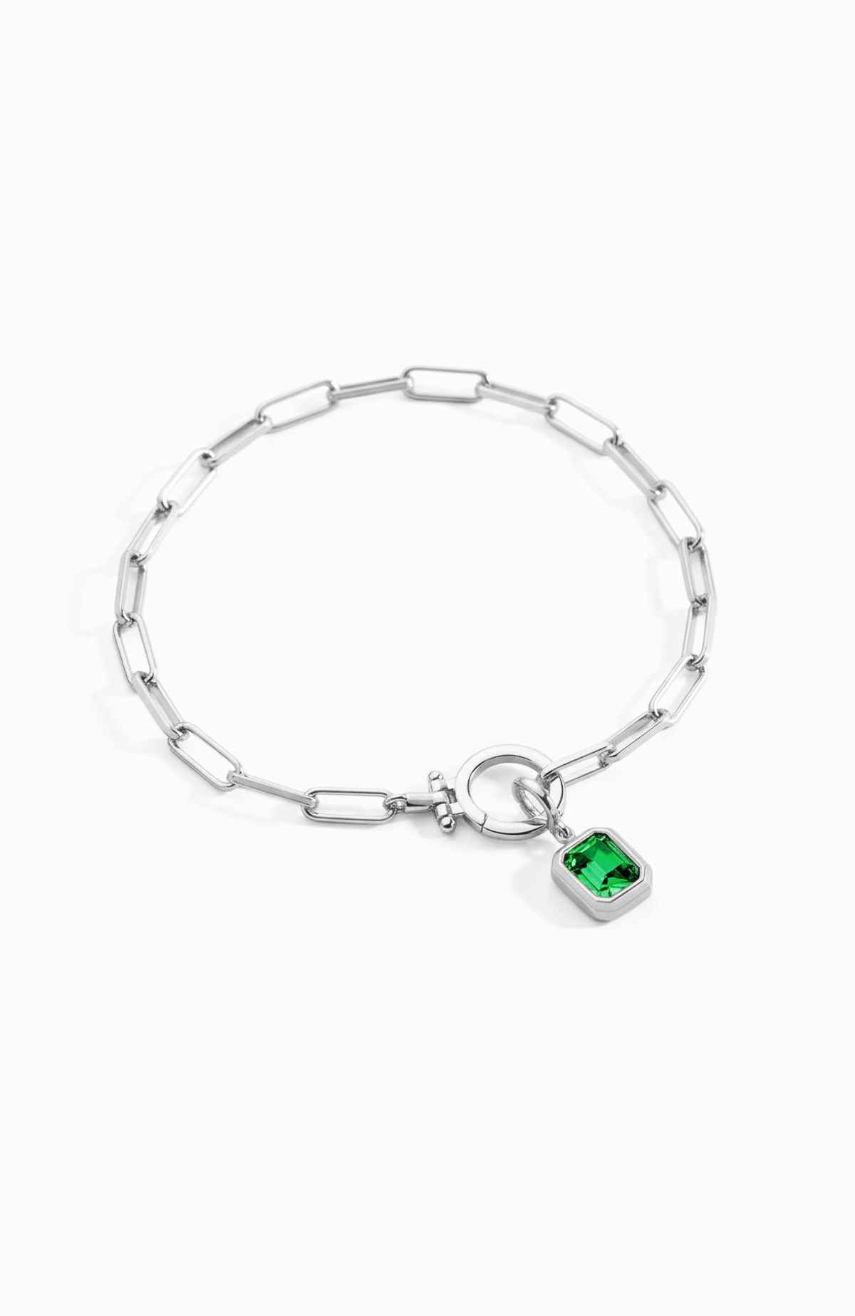 Breloque pierre de naissance baguette sur bracelet chaîne trombone menthe