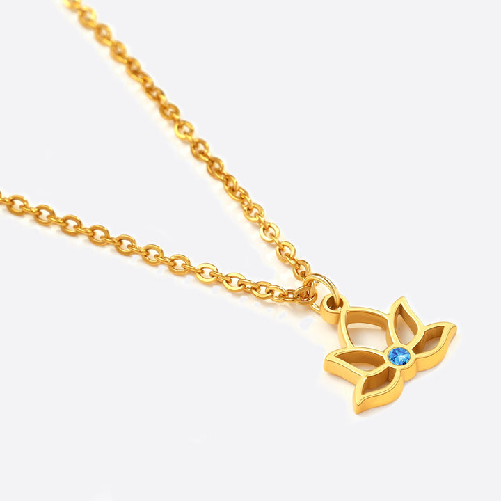 Collana con ciondolo mini loto e pietra di nascita