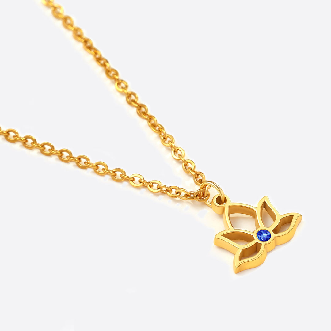 Collana con ciondolo mini loto e pietra di nascita