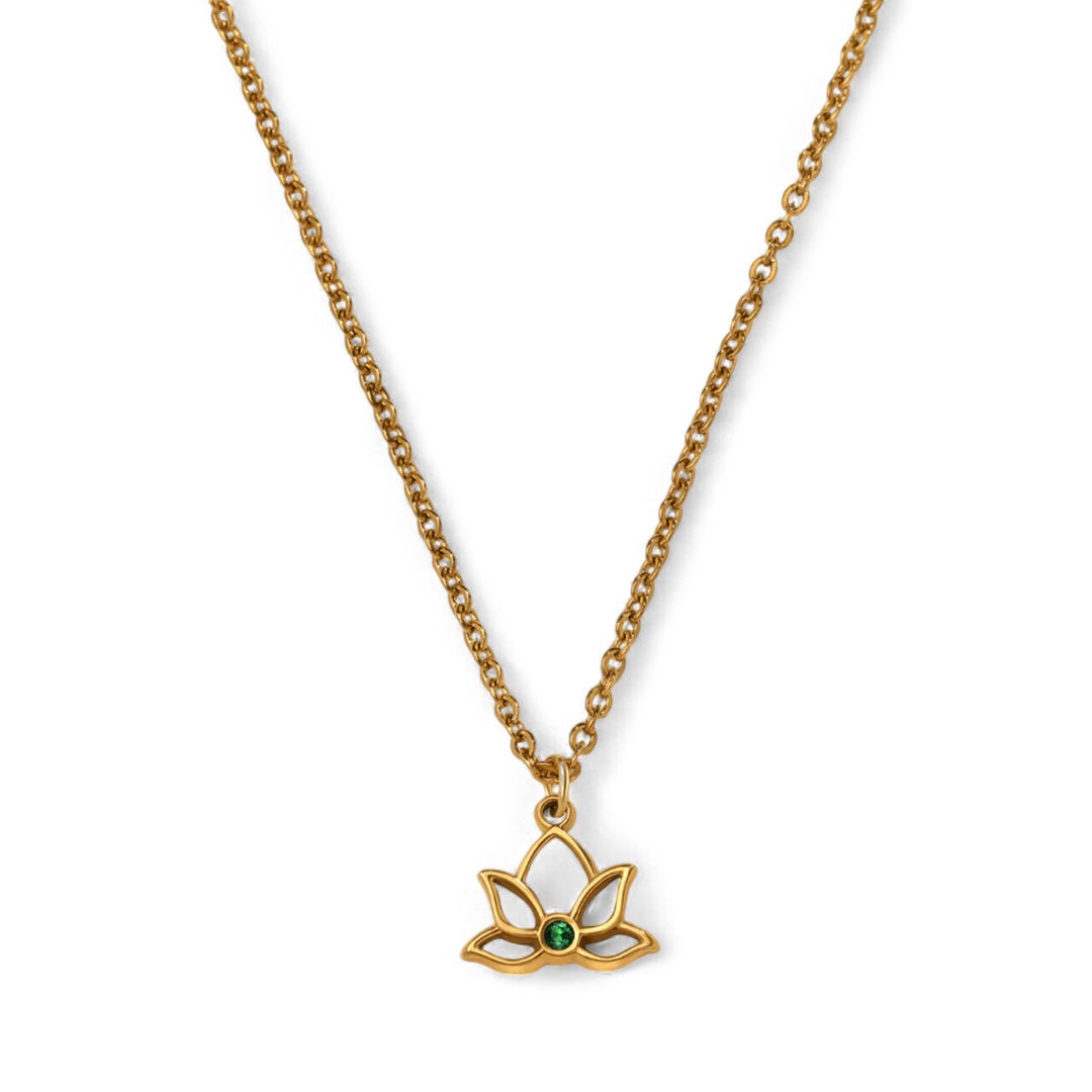 Collana con ciondolo mini loto e pietra di nascita