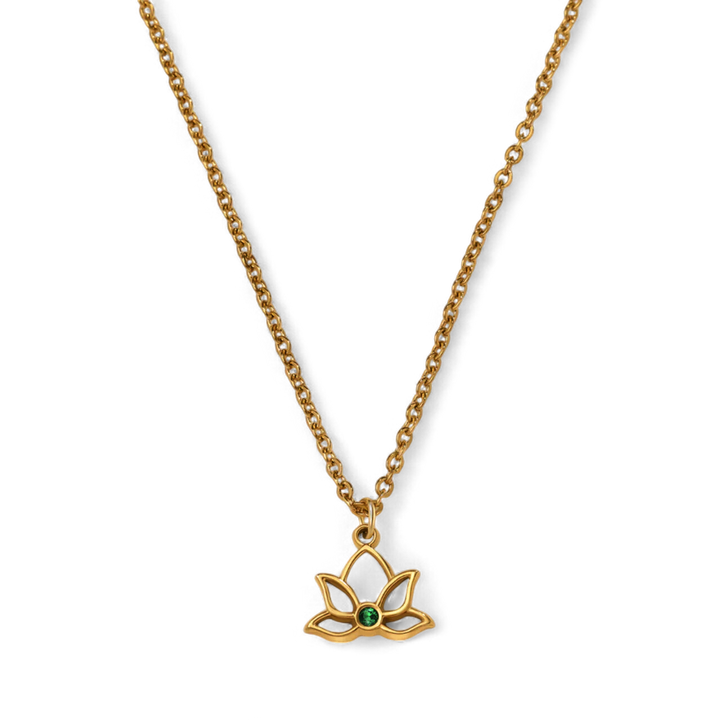 Collana con ciondolo mini loto e pietra di nascita