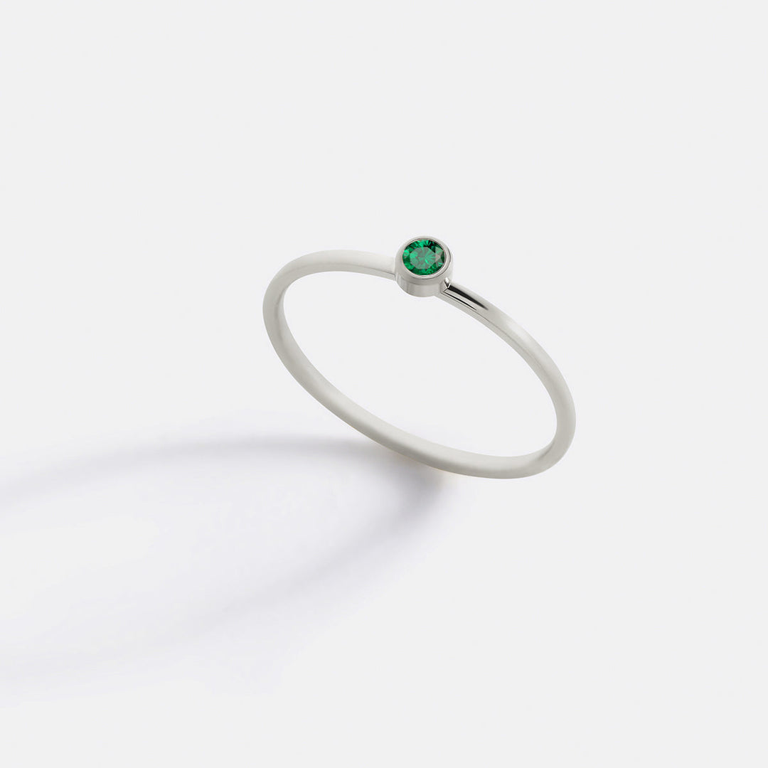 Minimalist Bezel-Set May Birthstone Stacking Band