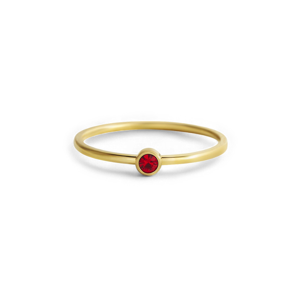 Minimalistische stapelring met geboortesteen in zetting met rand