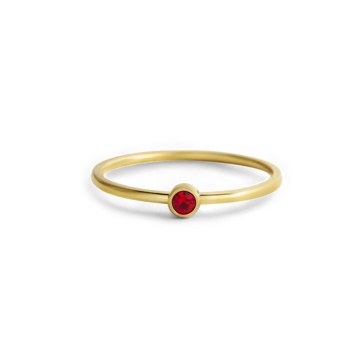 Minimalistische stapelring met geboortesteen in zetting met rand