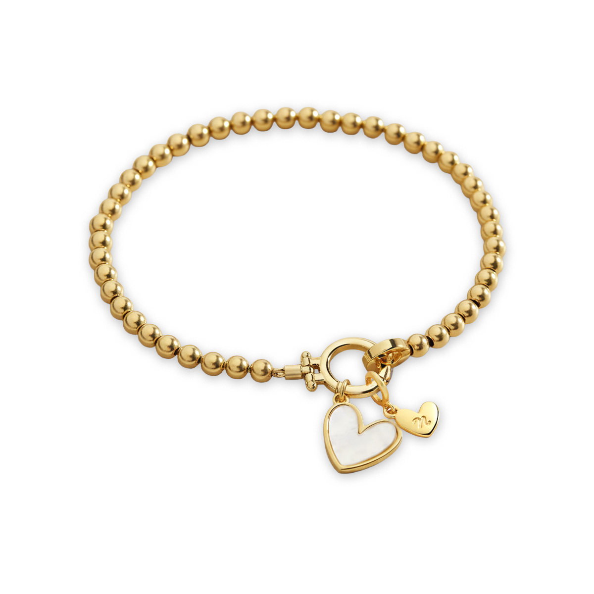 Mint Beaded Bracelet with Mother Of Pearl Initial Heart Charm