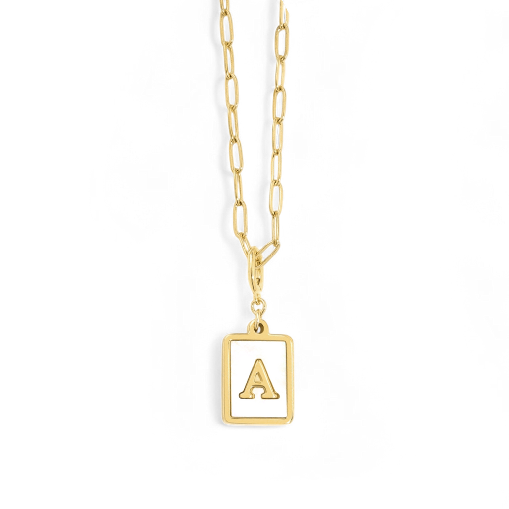 Mother of Pearl Kort Initial Halskæde | Paperclip Kæde