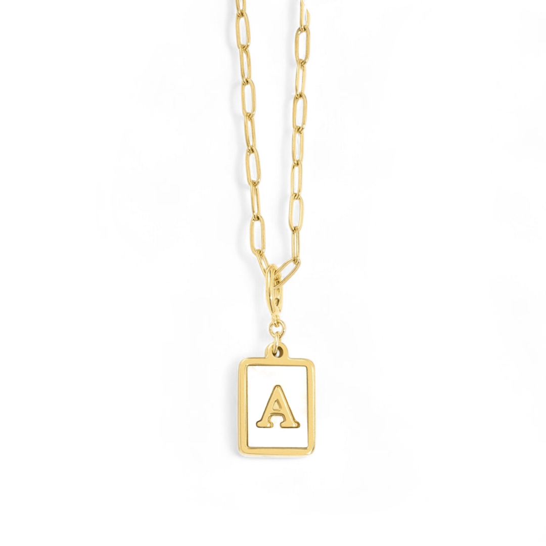 Mother of Pearl Kort Initial Halskæde | Paperclip Kæde